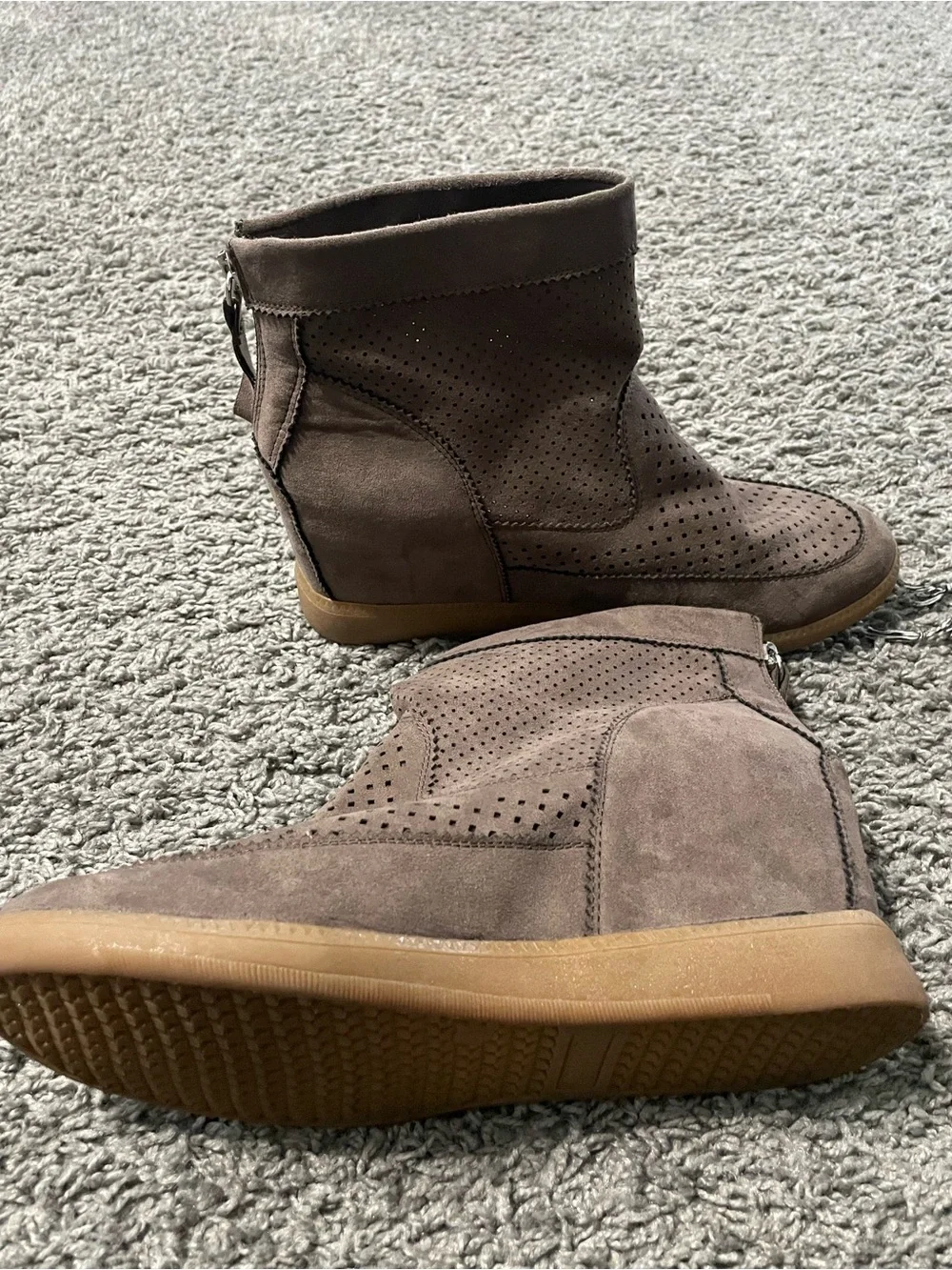 Women’s Taupe Suede Perforated Wedge Ankle Boots